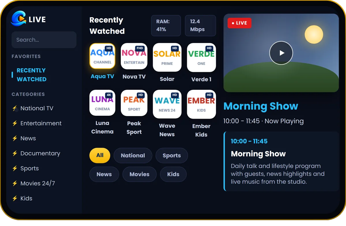 Live TV screen
